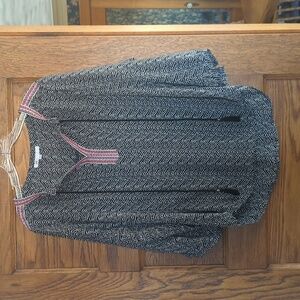 DR2 Abstract Print Pattern V Neck Polyester Blouse Size M